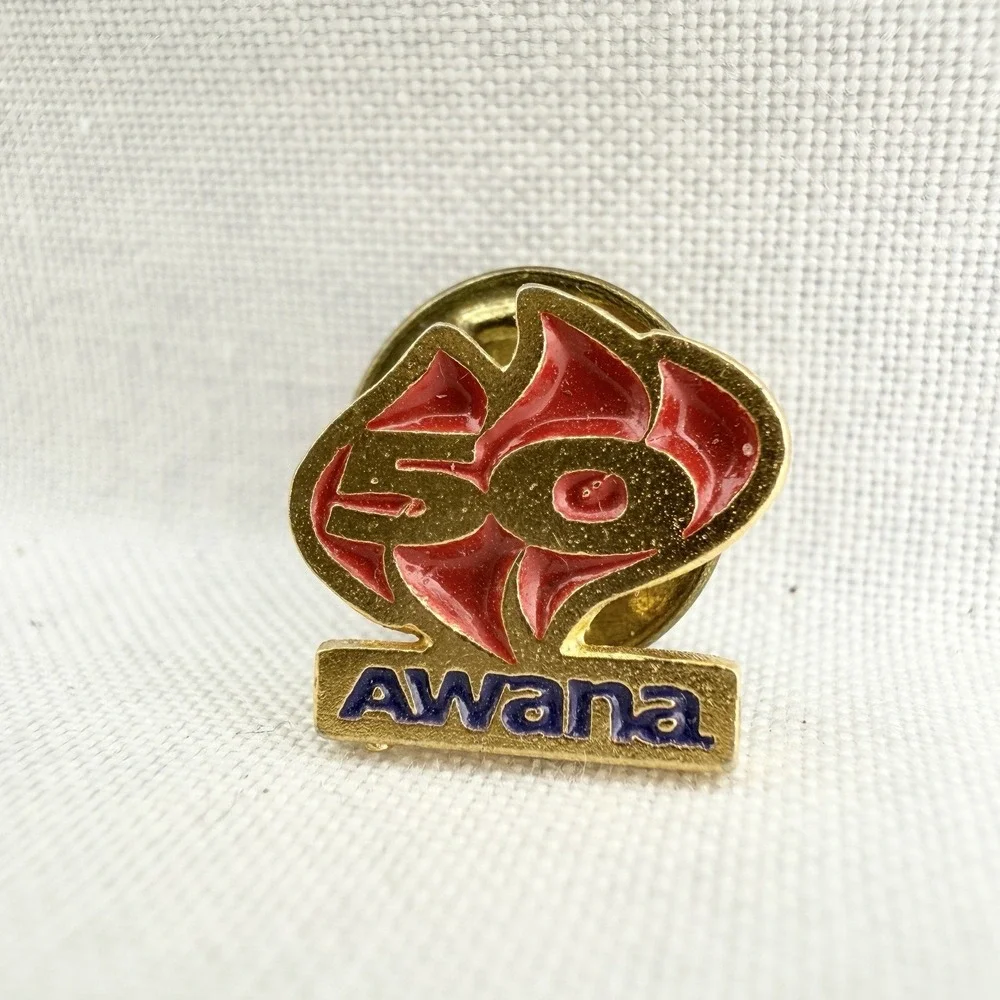 Vintage AWANA 50 Lapel Pin / Tie Tac Vest Hat‎ 50th Anniversary Gold Tone Gift